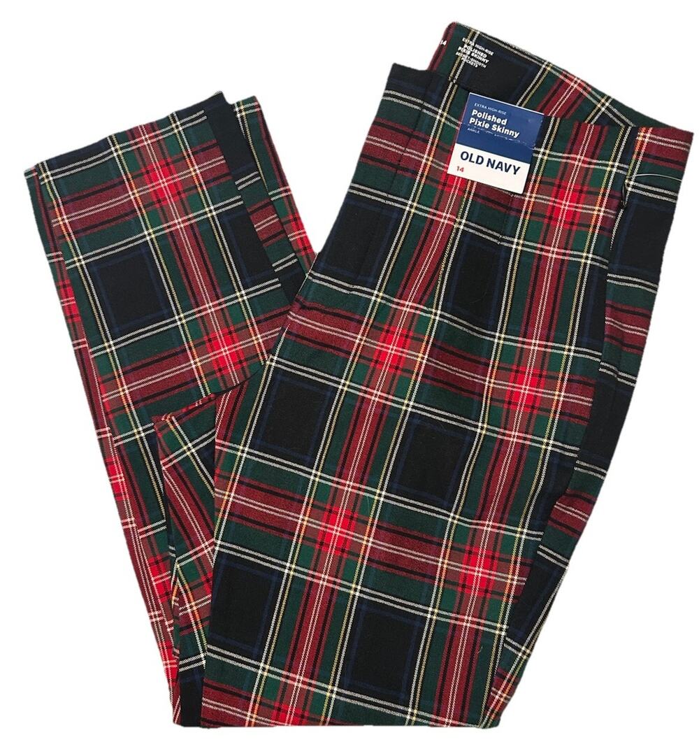 Old Navy Pants Women 14 Multi Plaid High-Rise Polished Pixie Skinny Leg NWT